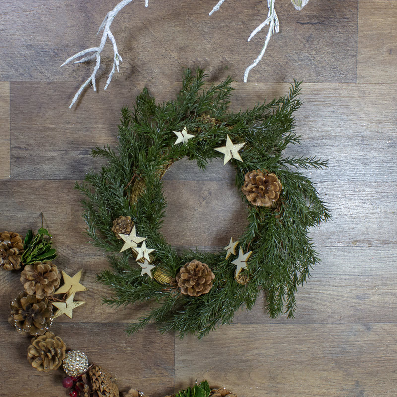 Couronne de pin et branches de pin pin de Noël 10 pouces non éclairées