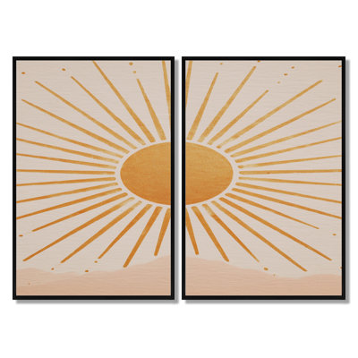 «Mid Century Yellow Sun Print - Minimalisme, art sur toile, art mural minimaliste jaune 2 pièces