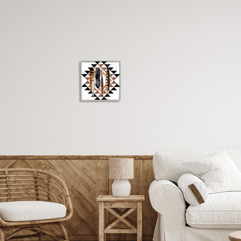 «Boho Feathers On Geometric On Wood» par Jennifer Paxton Parker, impression, Estampe numérique Farmhouse