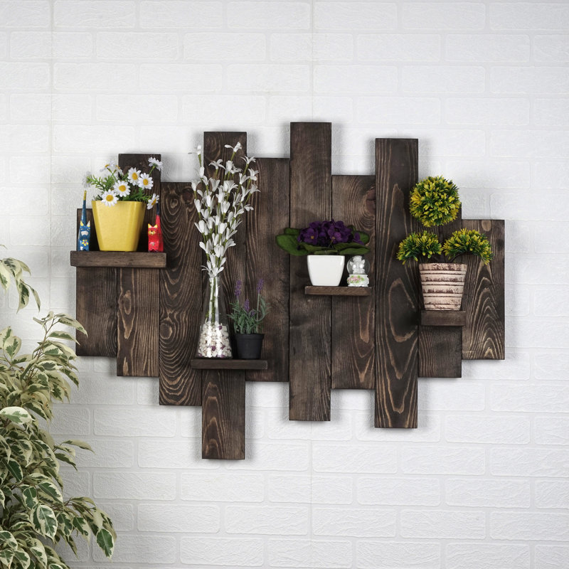 4 Piece Solid Wood Floating Shelf with Adjustable Shelves