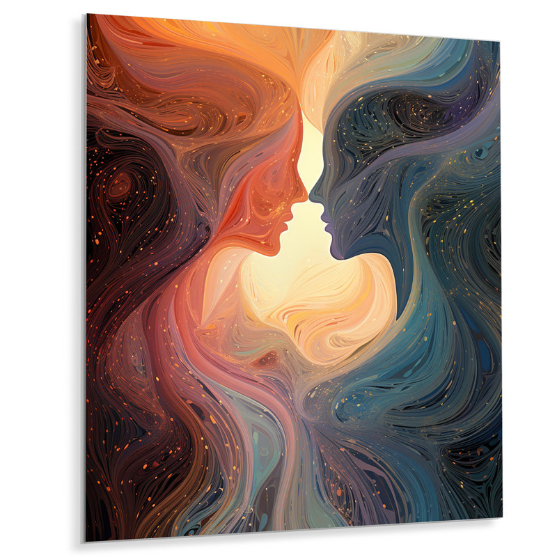 Encre à fusion d'encre Couple Kiss Romance III - Portrait romantique en métal, H 40 po x l 30 po x P 1,5 po