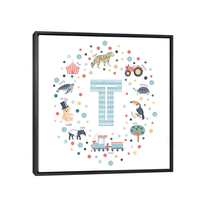 Lettre T - impression d'art graphique, Aucun mat, H 18 po x l 18 po x 1,5 po, Toile avec cadre noir patiné
