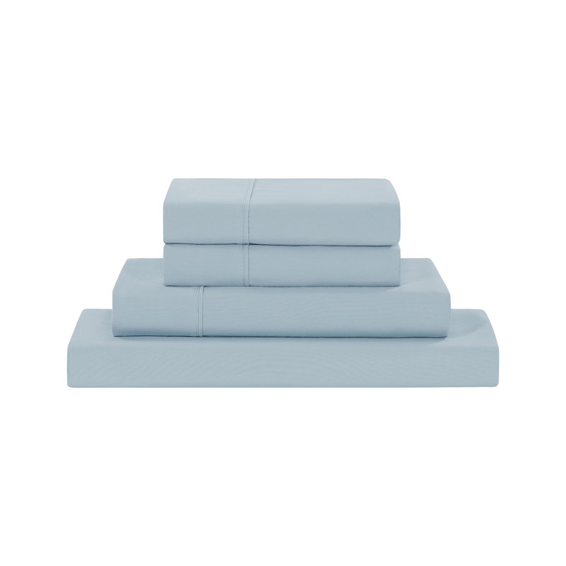 Ensemble de draps en microfibre 4 pièces Modern, Ensemble de draps pour grand lit avec 2 taies d'or, Bleu clair