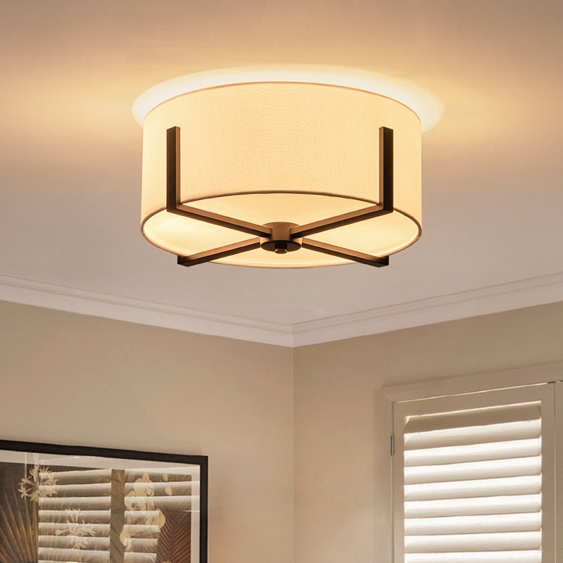 Doddie 2-Light Fabric Drum Semi-Flush Mount , Black