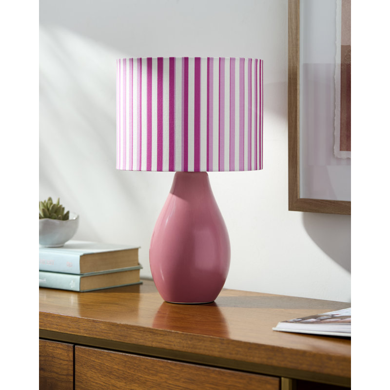 Ceramic Table Lamp with Linen Drum Shade, Pink