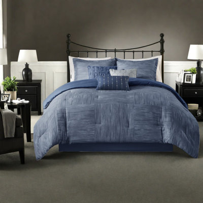 Luxury Bedding Sets, Navy Microfiber Seersucker Comforter For Home Decor