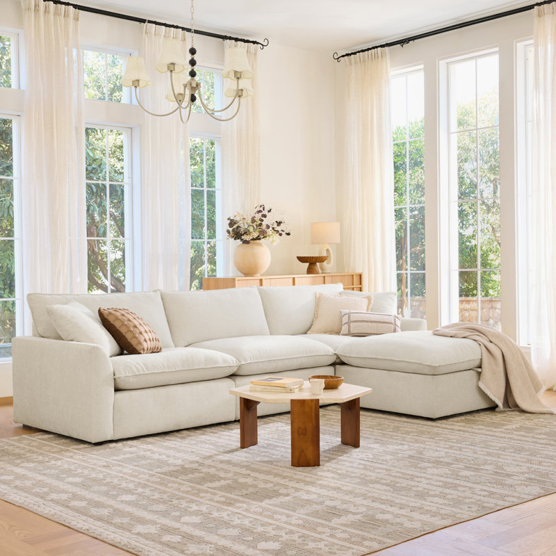 130.7" Modern 4-Piece Upholstered Sectional Sofa with Plush Foam Cushions & Solid Wood Frame, Linen Polyester