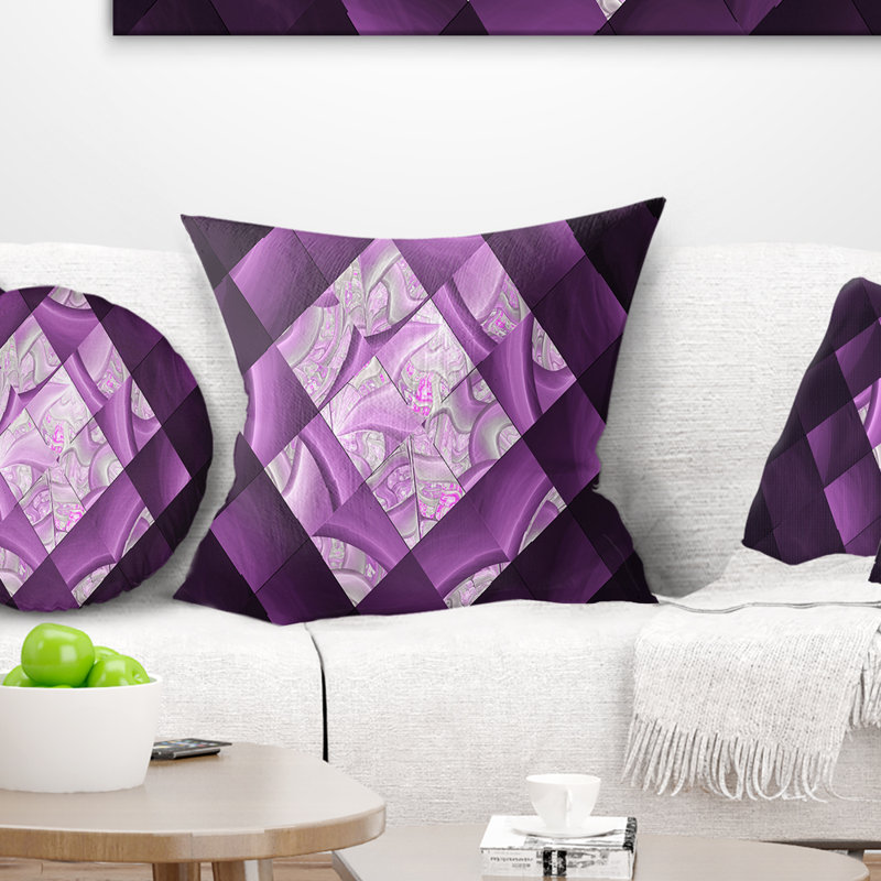 Champ de carrés mauves - coussin imprimé abstrait, 18 po x 18 po, Coussin décoratif