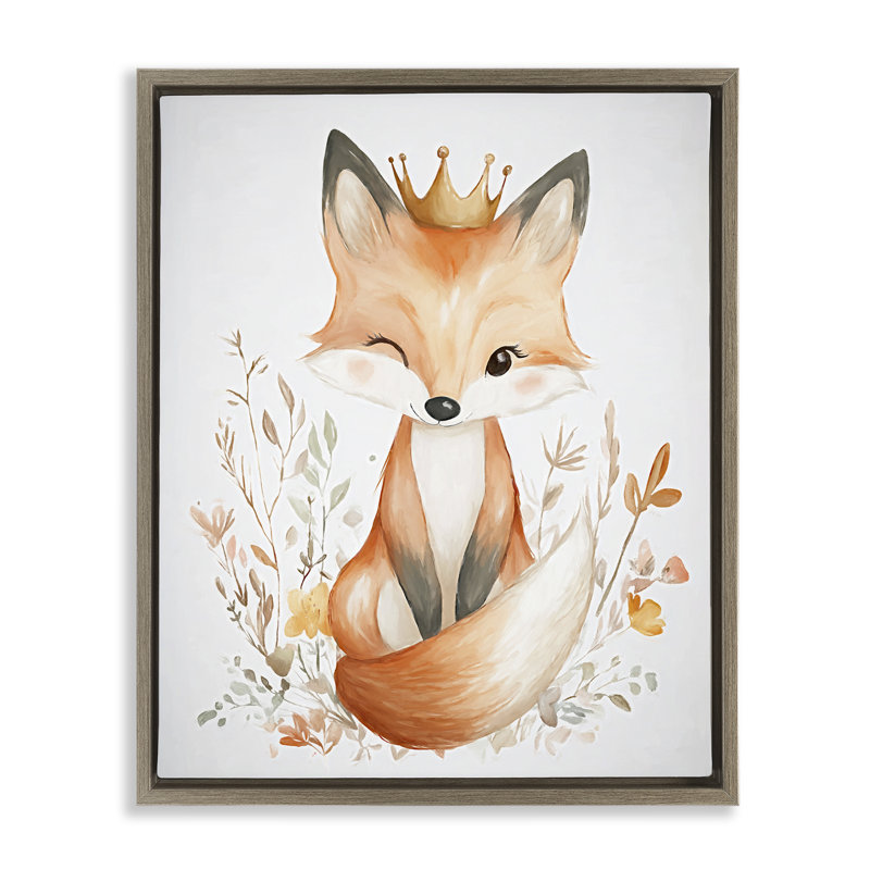 Cadre flottant Crowned Baby Fox, design par Ramona Murdock, Cadre flottant orme Montalcino, H 21 po x l 17 po
