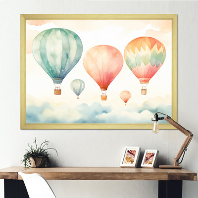 Vert et rouge, aquarelle, montgolfière Horizon I - montgolfière, art mural