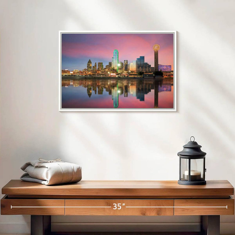 Incroyable ligne d'horizon de Dallas, 25 po x 17 po, Cadre flottant blanc