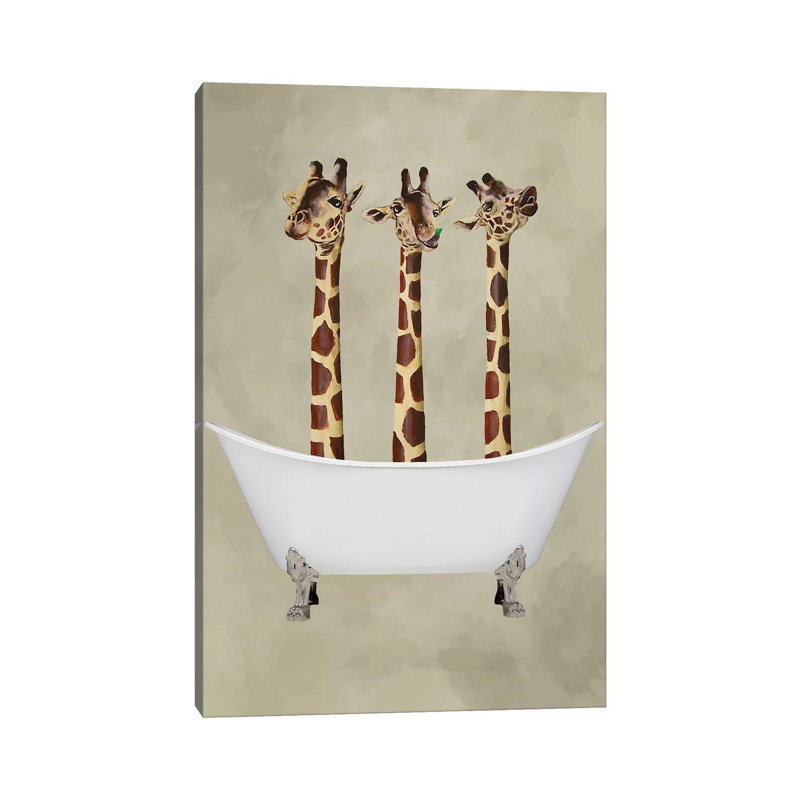 Giraffes In Bathtub by Coco De Paris - Wrapped Canvas Print, 101.6 cm H x 66.04 cm W x 1.91 cm D, No Frame