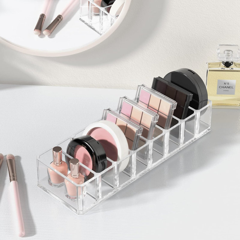 Ensemble de 2 boîtes de rangement compactes en acrylique transparent pour maquillage, 8 espaces de rangement