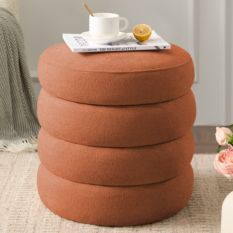 17'' Wide Boulce Round Storage Ottoman, Orange
