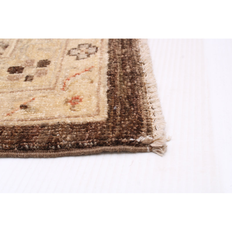 Tapis brun foncé / beige / crème en laine noué à la main de conception unique 8 pi 0 po x 9 pi 7 po Chobi Finest