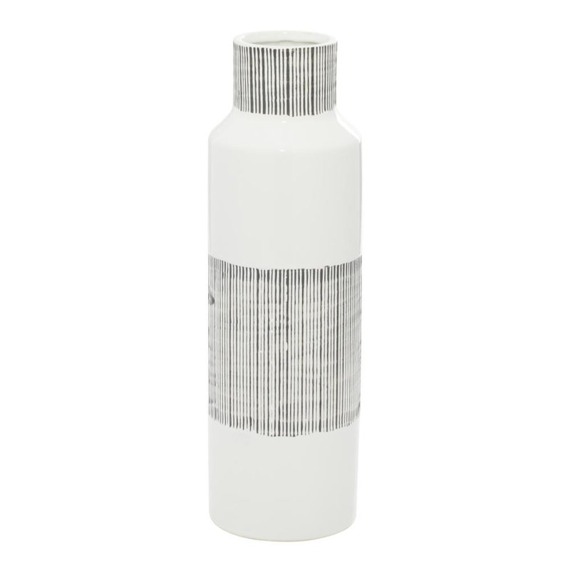Vase décoratif en céramique blanche fait à la main avec accents rayés gris
