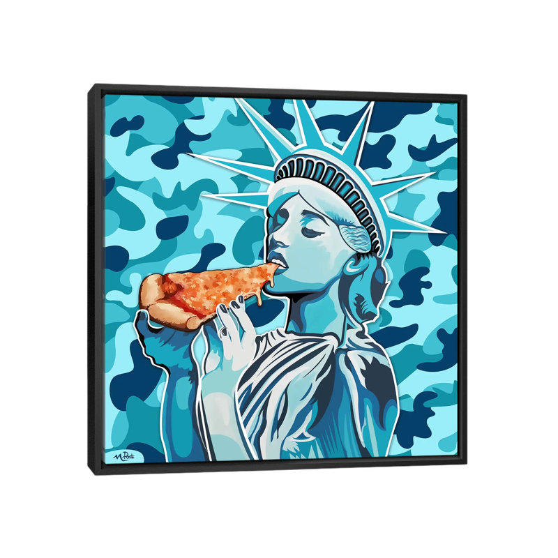 Liberty pizza-imprimé carré bleu, H 18 po x l 18 po x 1,5 po, Toile avec cadre noir, Pas de tapis