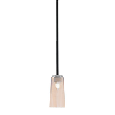 Suspension Andice Stem Hung Mini présentée en finition noir mat et graphite avec verre ambré dégradé de 12,7 cm (L) x 24,8 cm (H).