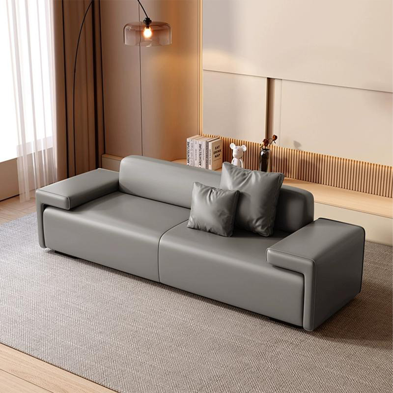 Long banc en cuir gris et gris, Gris
