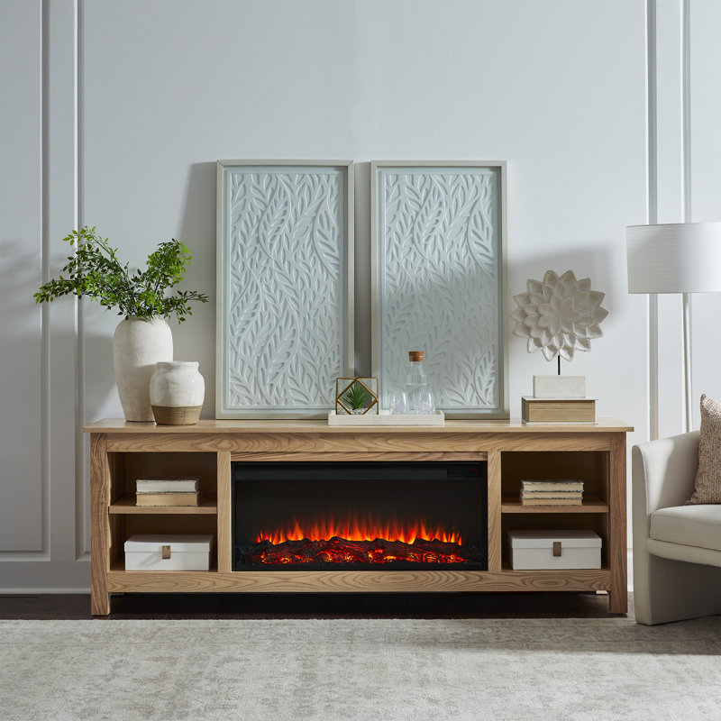 Charley 84" Electric Fireplace TV Stand, Caramel Ash