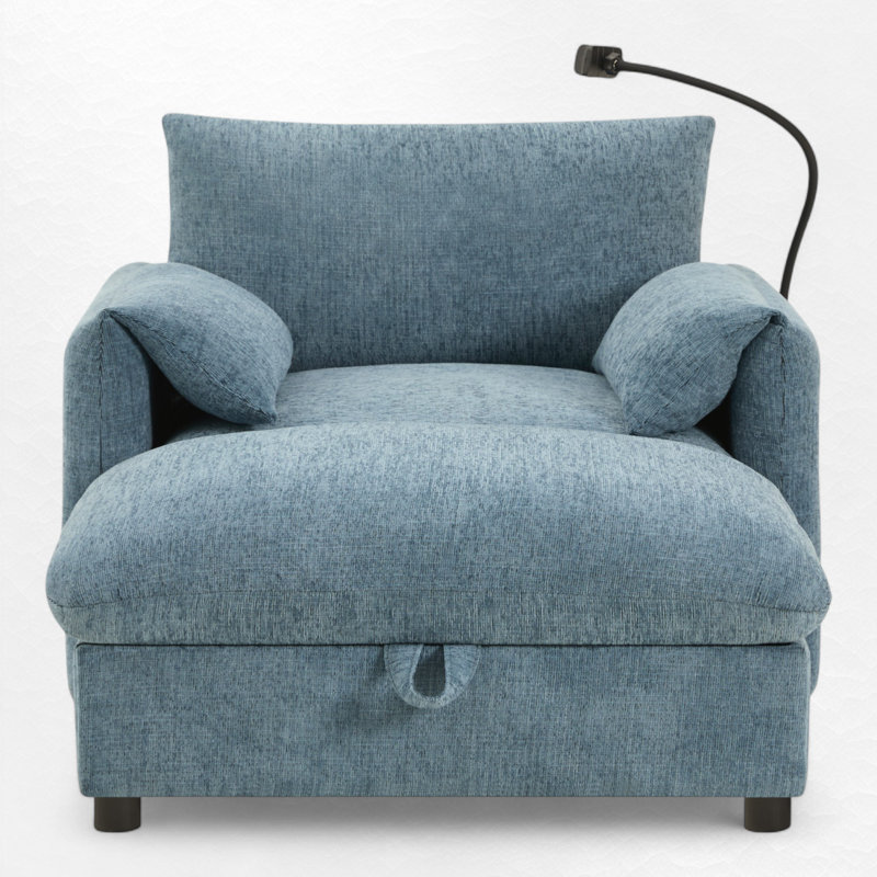 Fauteuil d'appoint rembourré avec repose-pieds avec rangement, Bleu