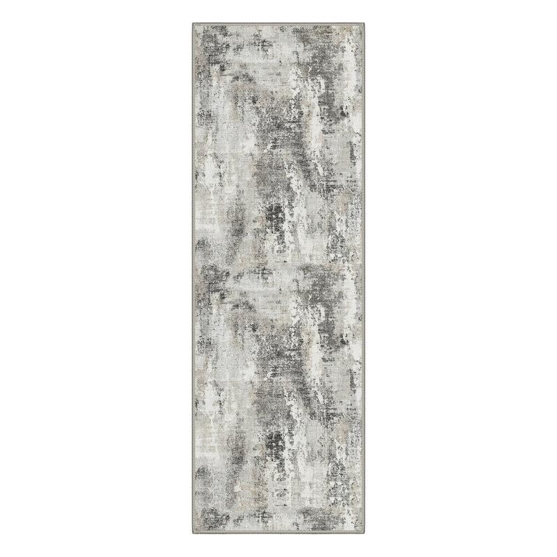 Mignone Abstract Texture Machine Washable Ash Gray Indoor Area Rug With Non-Slip Backing, Runner 2' x 6'
