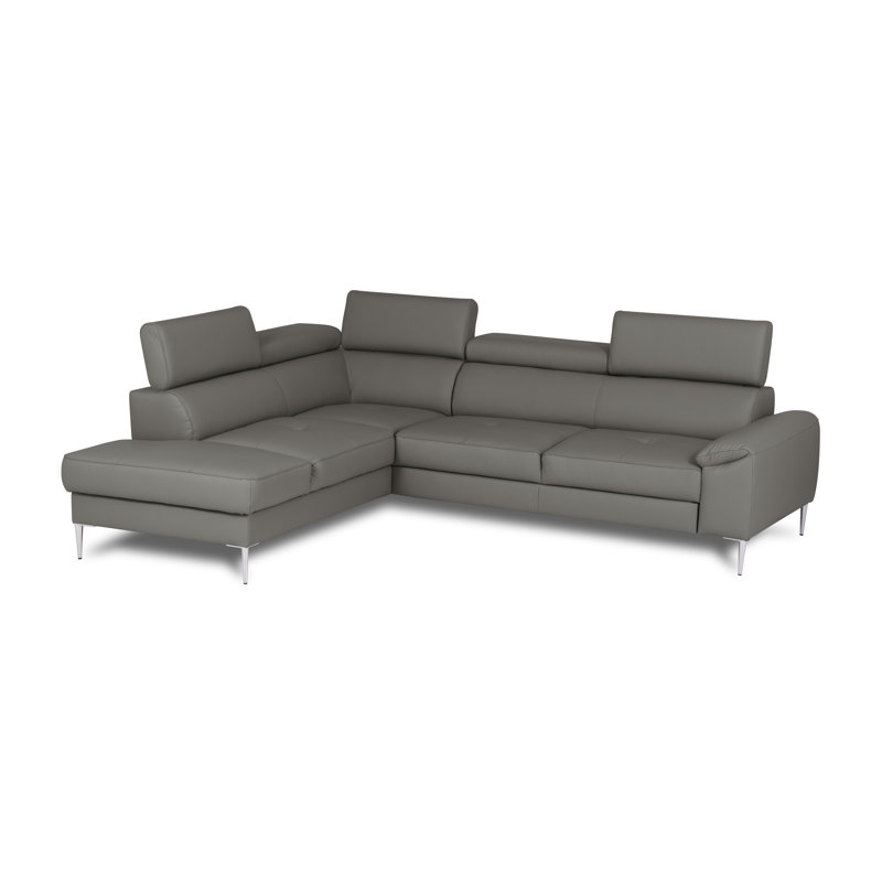 Camden Real Leather Corner Sofa with Pull-Out Bed, Storage & Adjustable Headrests, Left Hand Facing, Dark Grey