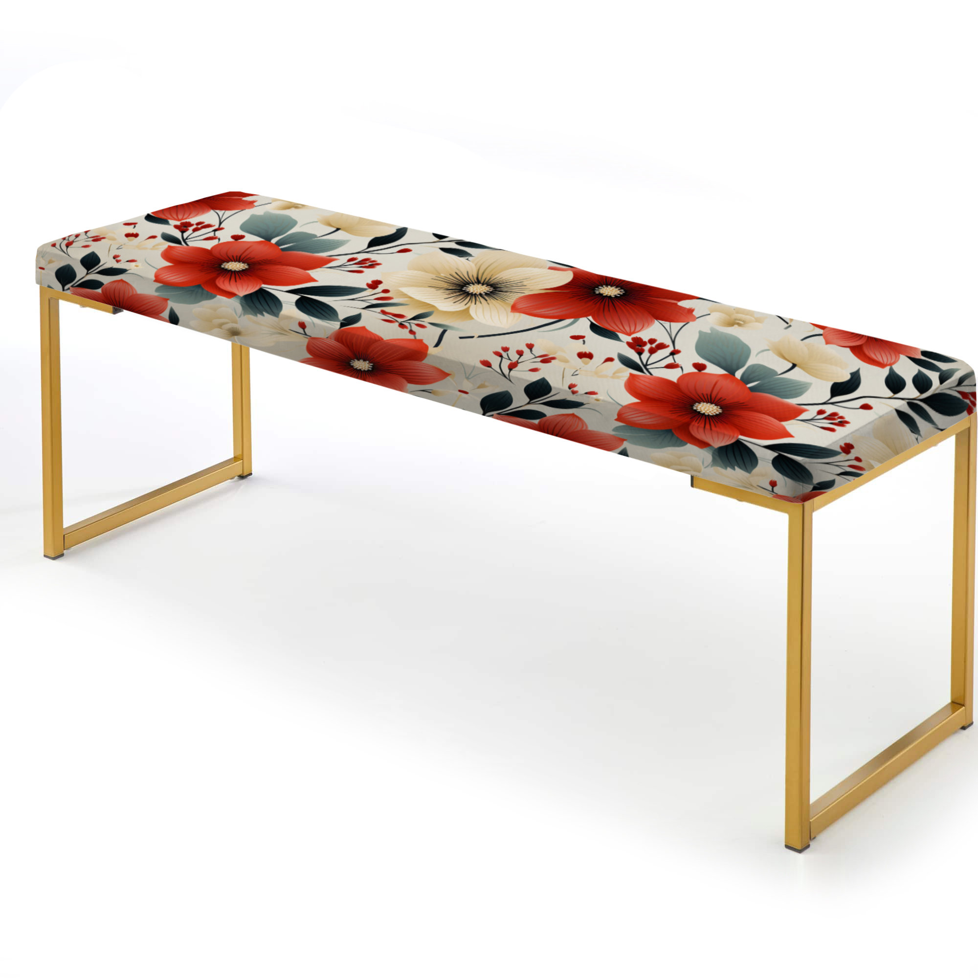 Design Art Vintage Romance Red Floral Bliss - Floral Upholstered Gold ...