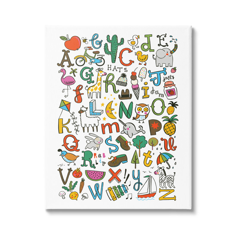 Infantile Alphabet With Illustration, Toile tendue, H 16 po x l 20 po