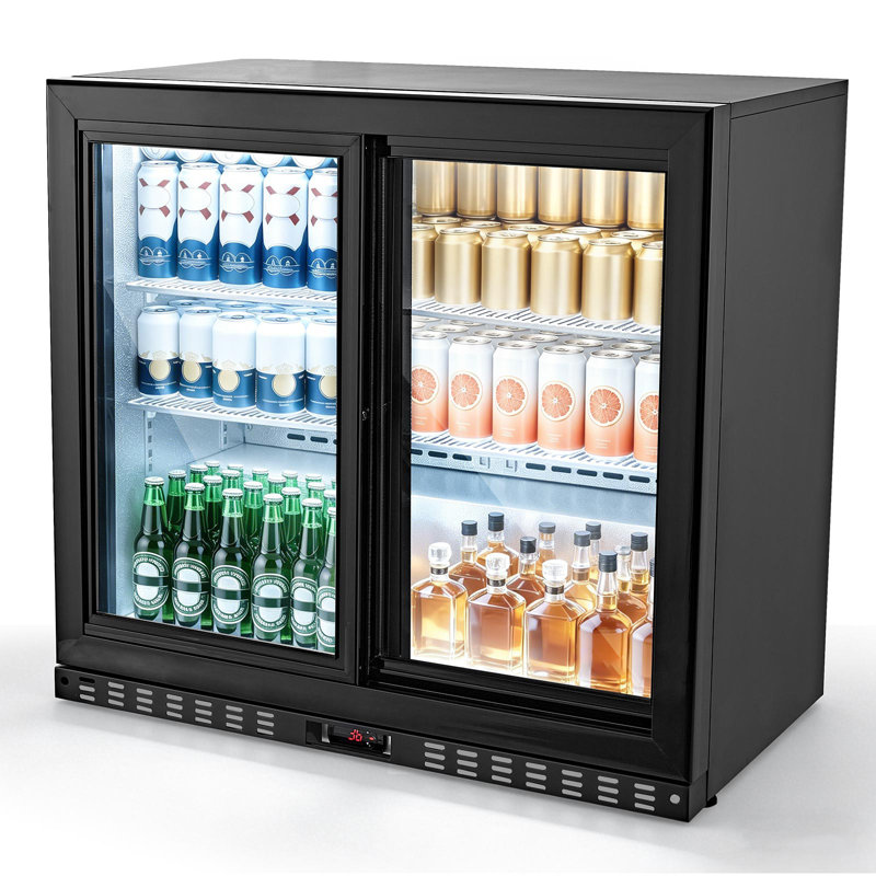 Glacière arrière, 7,4 pieds cubes Réfrigérateur à boissons commerciales Ft, réfrigérateur-bar sous le comptoir avec 2 portes coulissantes, éclairage à DEL, tablettes réglables, glacière à affichage en verre à faible émissivité pour la bière, le vin et les boissons