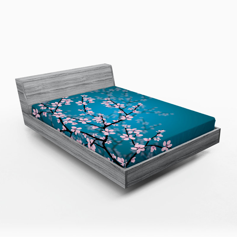 Ambesonne Ombre Fitted Sheet 2-Pack Teal Shades Design, California King Fitted Sheet, Petrol Blue Pale Pink Floral