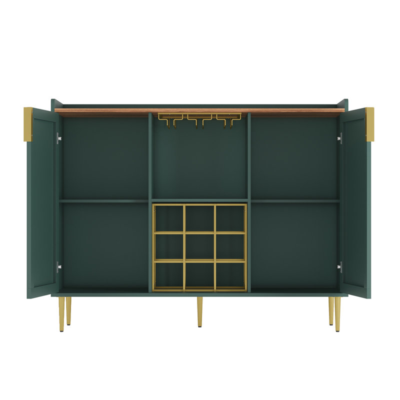 47.2'' Modern Bar Cabinet with Wine Racks and Storage Multi-purpose Home Bar & Liquor Bar, Green, Green