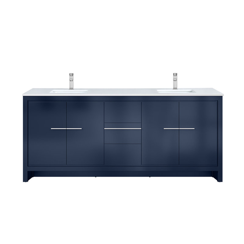 Meuble-lavabo double 80 po X P 20 po D, dessus en quartz et robinet chromé, Marine