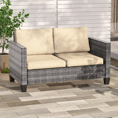 Outdoor Loveseat Sofa with PE Rattan Wicker & Sturdy Frame for Patio by Ebern Designs