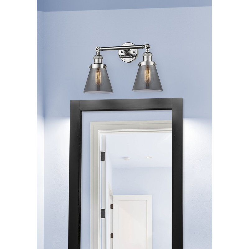 Cone 2 Light Tiltable Bath Vanity Light, 60 Watt Vintage Incandescent Bulb, Polished Chrome, Plated Smoke
