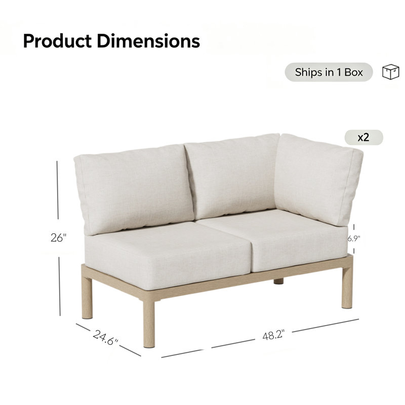 Canapé d'angle modulaire en aluminium pour terrasse 4 personnes, beige, Beige