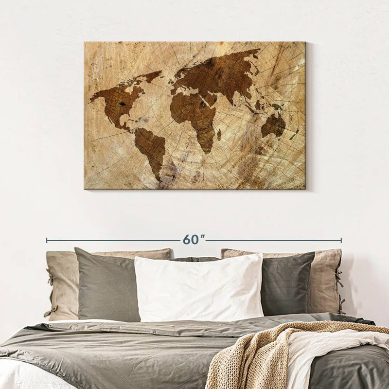 Carte du monde de souche d'arbre Aliaz, H 30 po x l 45 po