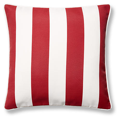 Cabana Stripe Striped Outdoor Reversible Throw Pillow, Red