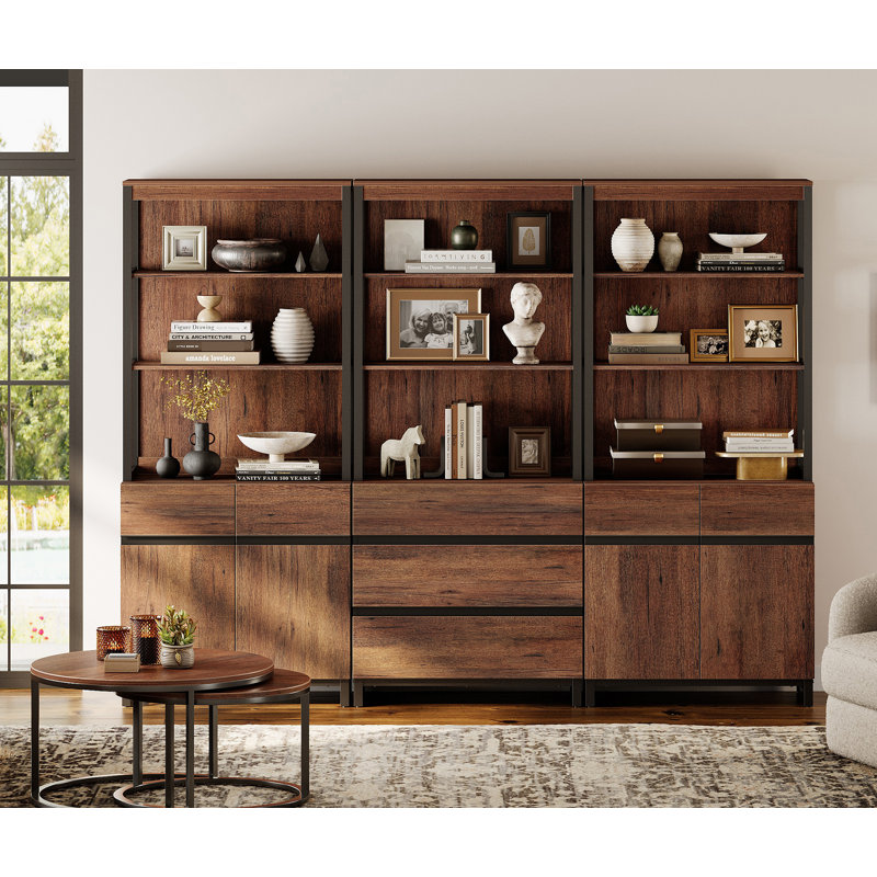 Aadam 3 PCS Modern 72" Tall Bookcase With 3 Drawers And Adjustable Shelves, Library Book Shelf With Storage Cabinet And Open Shelving, Wood Freestanding Bookshelves For Home Office, Living Room