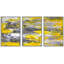 Gris et jaune, coups de pinceau grunge, formes abstraites, art moderne chic ultra sur toile, 3 pièces-94434590-94434591