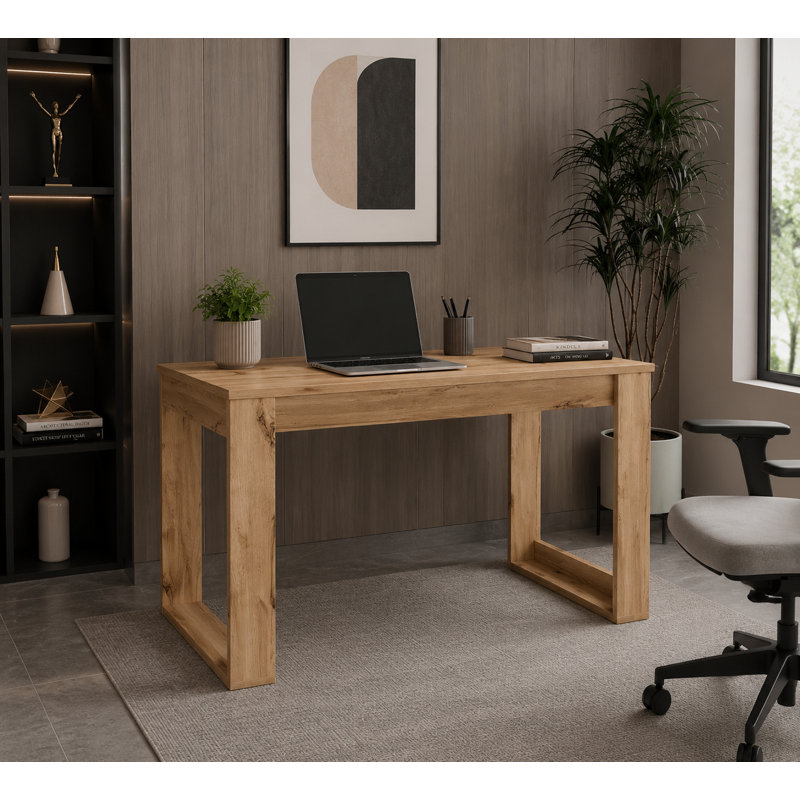 Eulla 28.7" H x 47.2" W Writing Desk, Rectangular Manufactured Wood Home Office Desk, Light Oak, 28.7" H x 23.6" W x 47.2" D