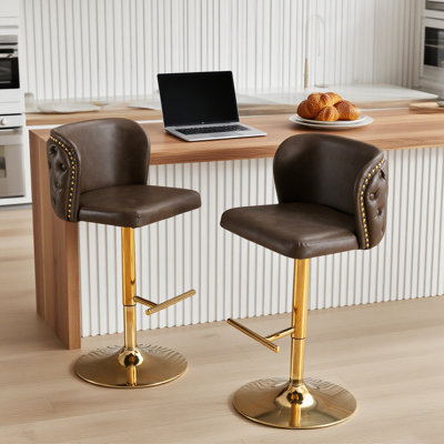 Swivel Bar Stools Set Of 2, Modern PU Upholstered Bar Stools, Velvet Adjustable Barstool High Back Upholstered Modern Barstools by House of Hampton