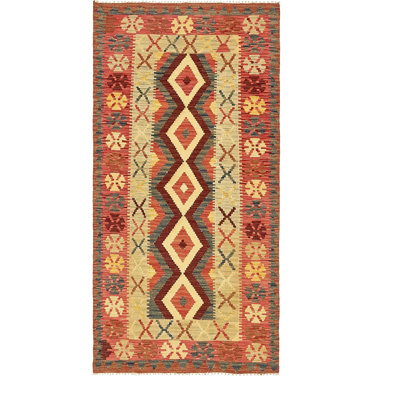 Tapis de la zone en laine rouge/beige 3 pi 5 po x 6 pi 8 po one-of-kind-noué la main Doorfield