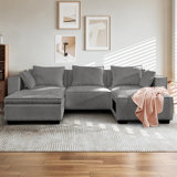 108.7" Modular Sectional Cloud Sofa Set, Extra Large U Shaped Couch with Storage & Cathole Ottoman