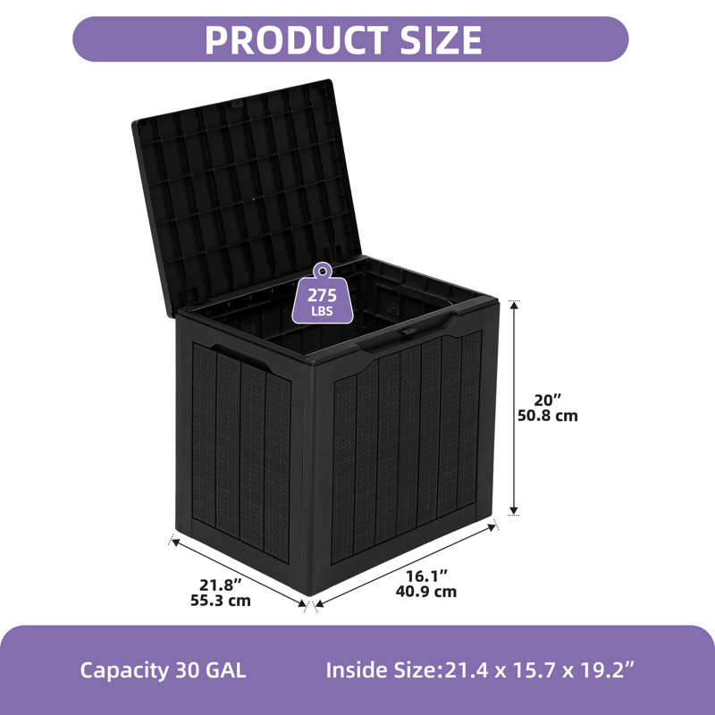 30 Gallons Water Resistant Resin Lockable Deck Box