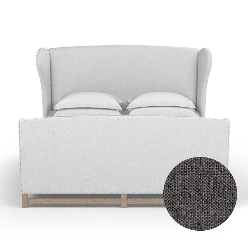 Herbert Upholstered Wingback Bed, Twin, Pebble Weave Linen Alabaster, Weathered
