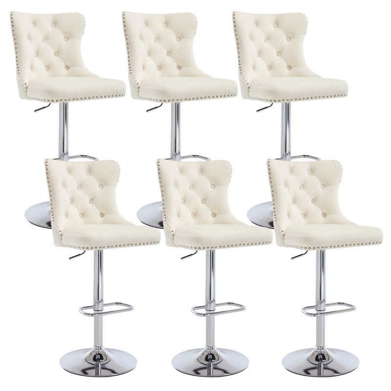 Swivel Adjustable Height Counter Stool With Metal Frame, Silver, Cream