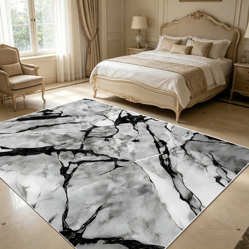 1PC Black And White Marble Vein Pattern area rugs for Living Room, Soft and Comfortable, Suitable for all seasons, easy-to-maintain, machine washable Indoor floor mat, Under Table Farmhouse suitable for Dining Table, Kitchen, Bedroom, Entryway, Home