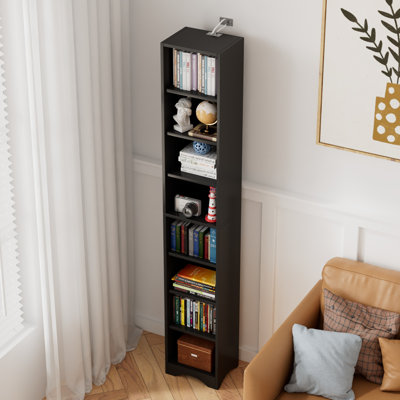 Melgarejo 71 Inches Tall Narrow Bookcase, 8-Tier Wood Bookshelf, Minimalist Corner Bookcase With Adjustable Shelves, Slim Media Tower Rack For Home Office Small Space