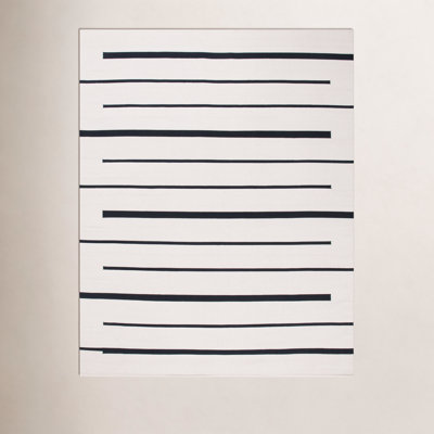 Mana Ivory Black Hand-Woven Striped Cotton Rug